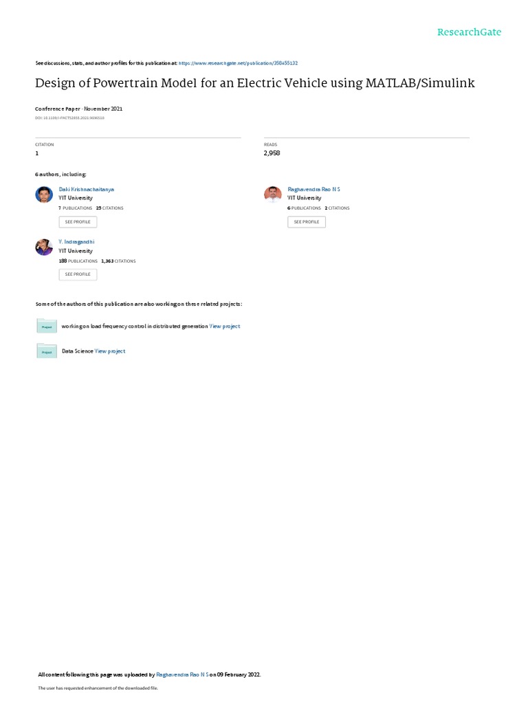 Design of Powertrain Model for an Electric Vehicle Using MATLAB ...