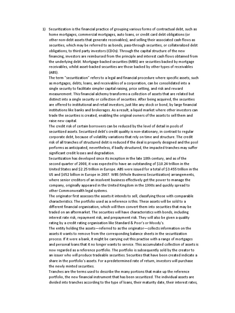 Retail Banking PDF Securitization Mortgage Backed Security