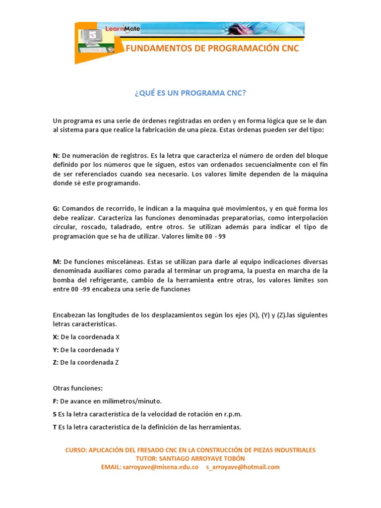 Fundamentos De Programacion Pdf Cnc Diseno Control Numerico Perforar