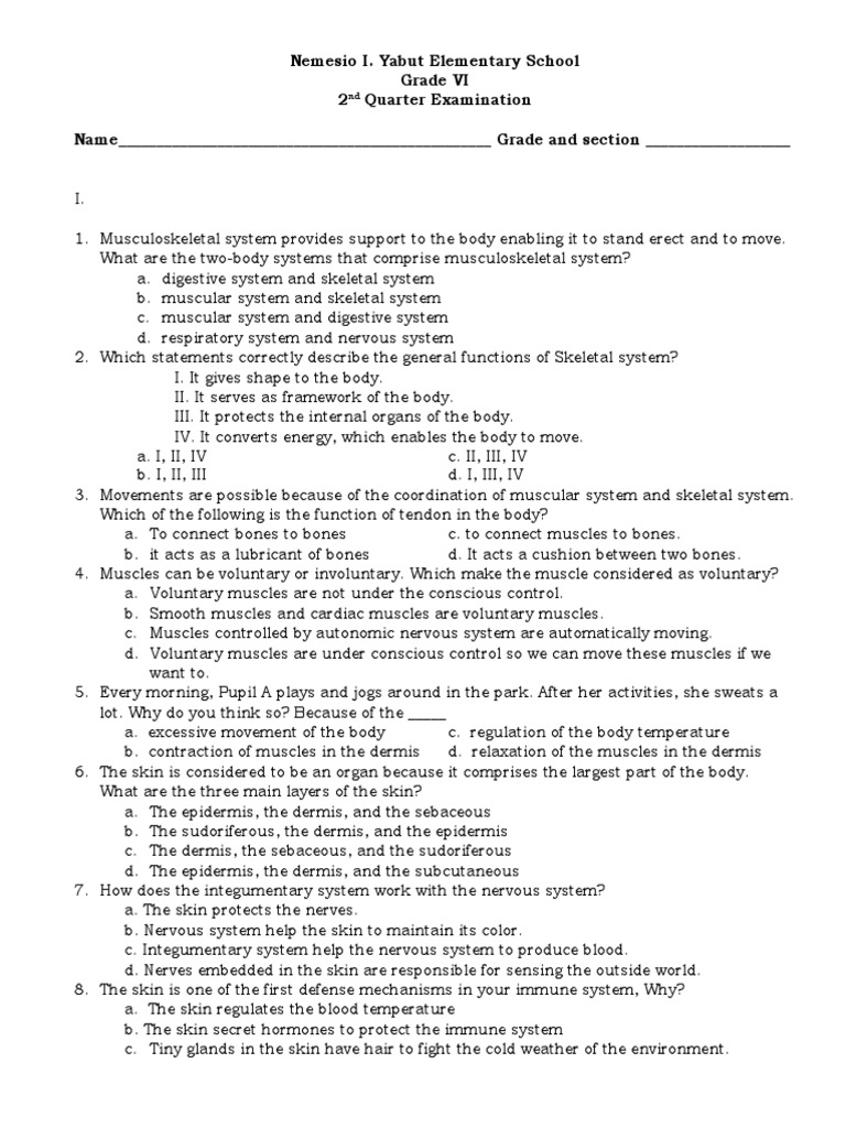 Grade VI Science 2nd Quarter Exam | PDF | Lung | Skin