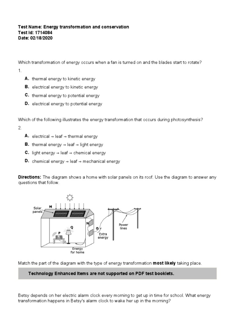 Energy Transformation Pretest PDF Force Momentum