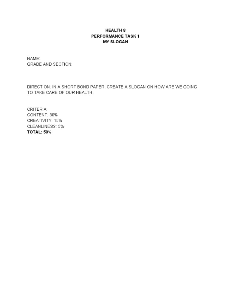 Health Care Slogan Creation Task | PDF