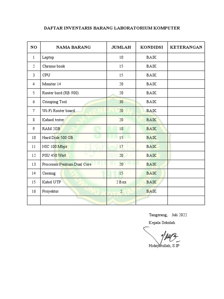 Daftar Inventaris Lab Komputer 2022 | PDF | Komputer