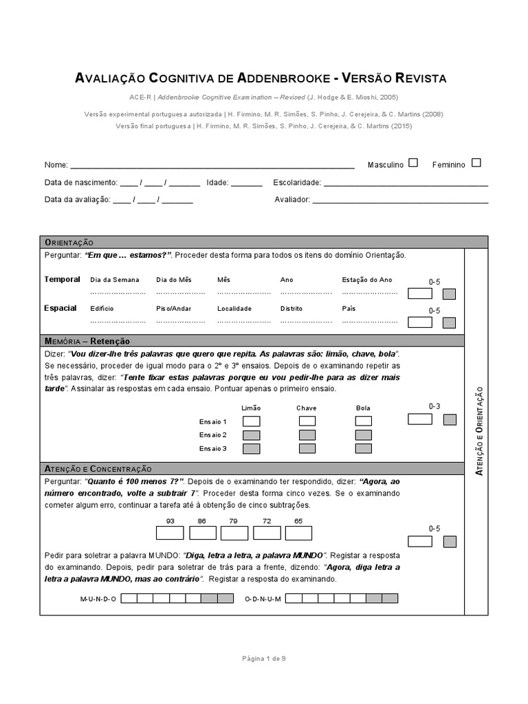 ACE-R 2015 - Teste - Itens | PDF | Ciência cognitiva | Cognição