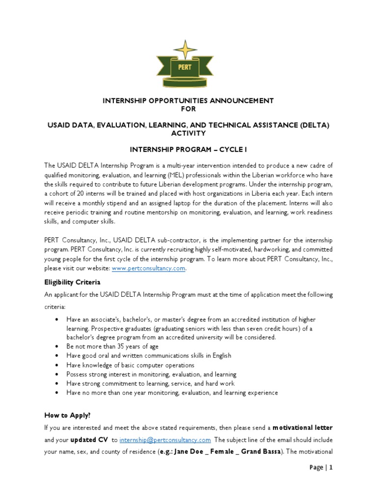 USAID DELTA Internship Opportunities PDF Internship Job Hunting