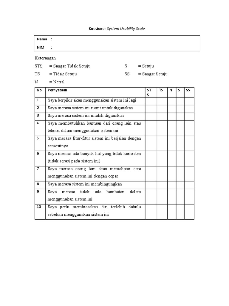 Kuesioner System Usability Scale | PDF