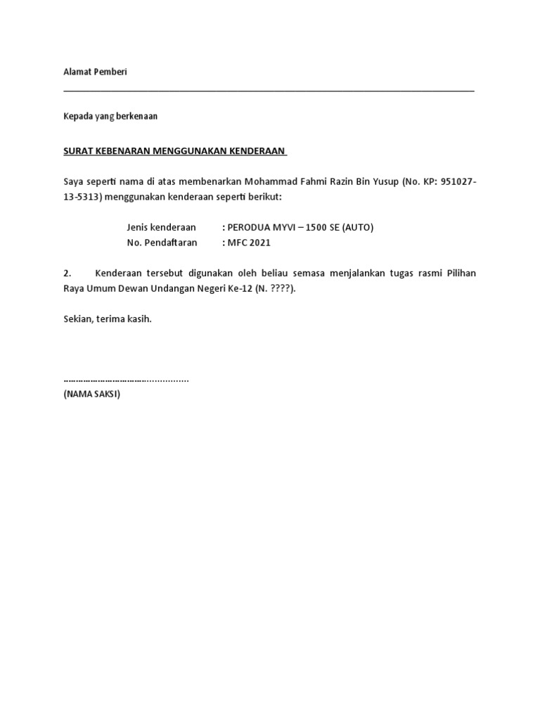 Surat Kebenaran Bawa Kenderaan | PDF