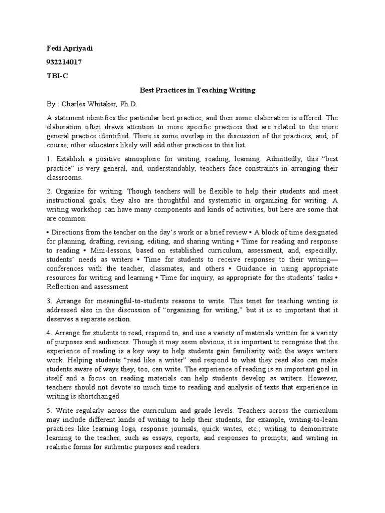 Best Practices for Teaching Writing | PDF | Teachers | Curriculum