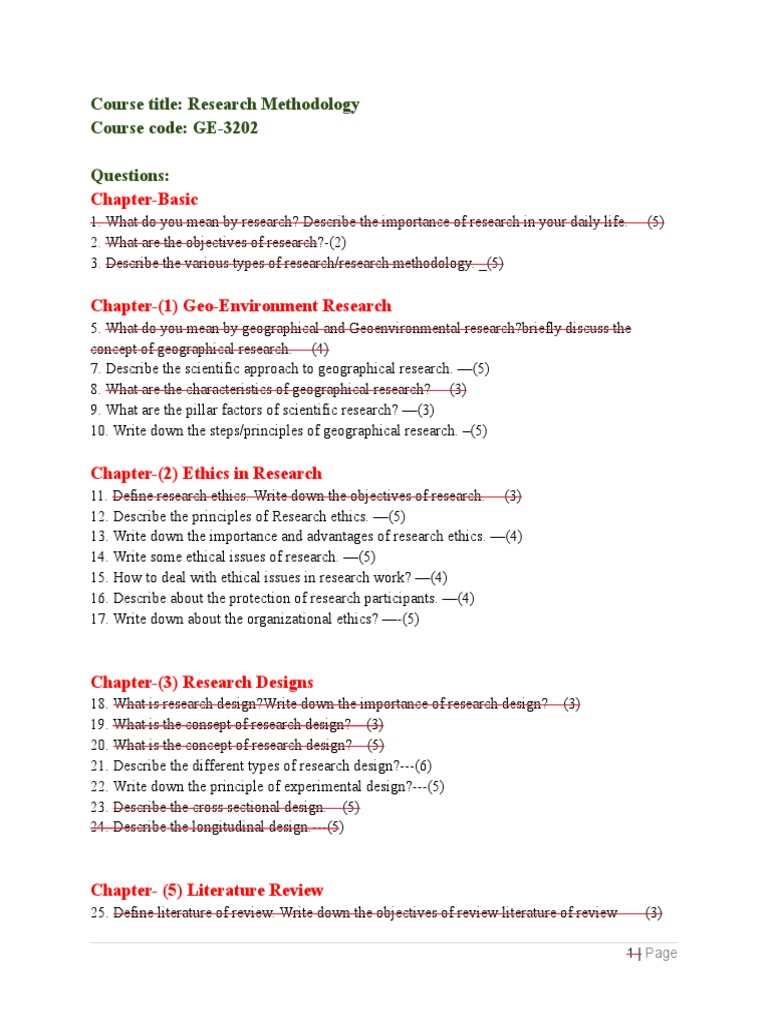 Past Questions On Research Methods