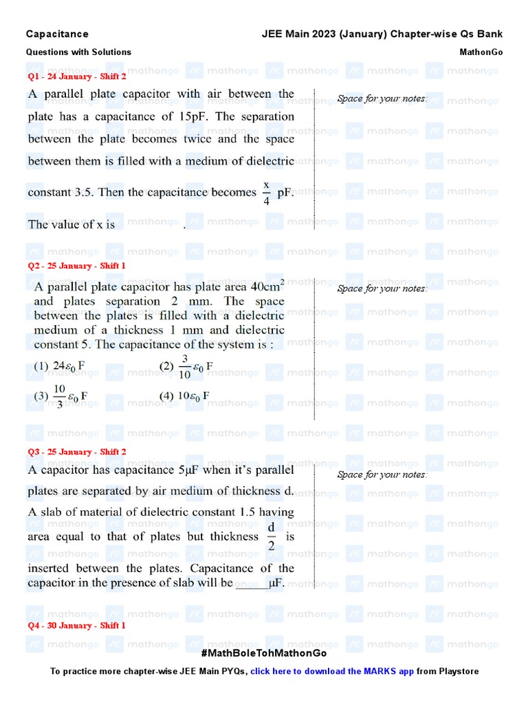 JEE Main 2023: Capacitance Solutions | PDF
