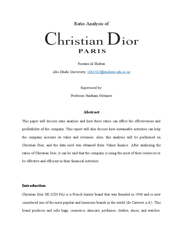 Ratio Analysisof Christian Dior | PDF | Equity (Finance) | Return On Equity