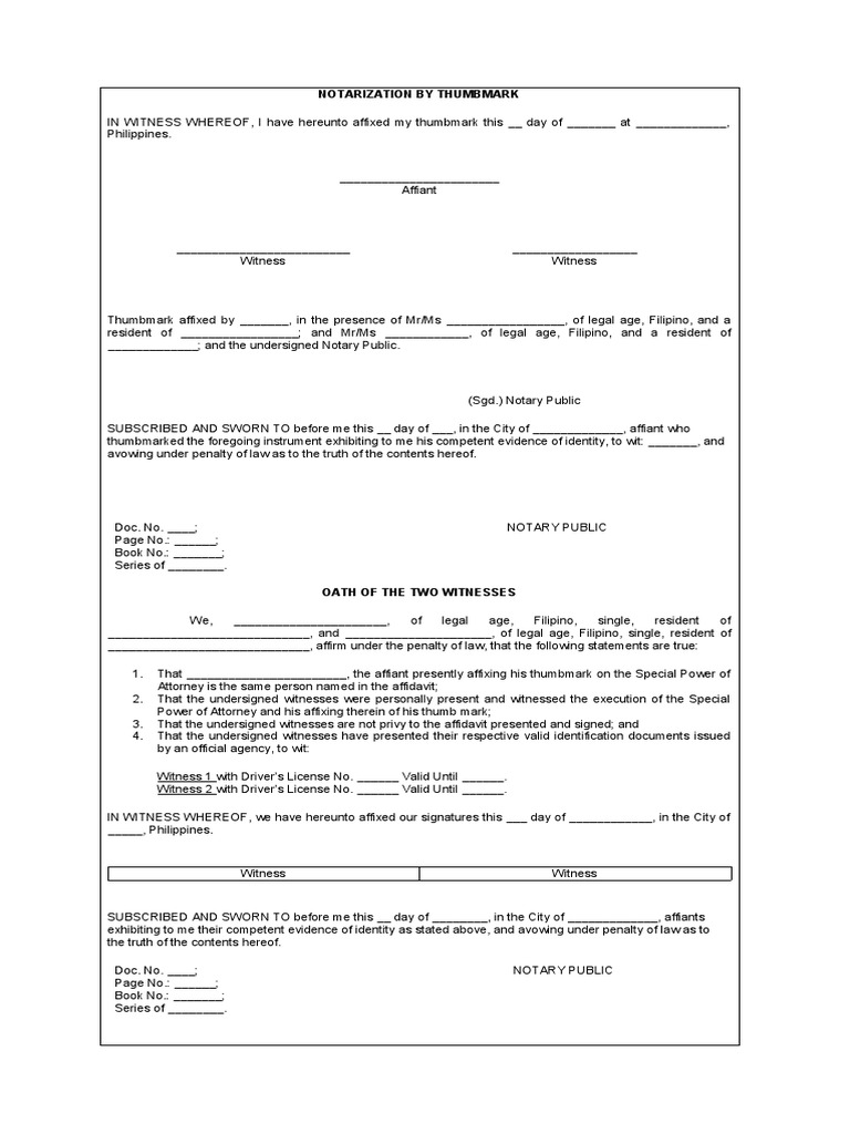Notarization by Thumbmark PDF Affidavit Legal Documents