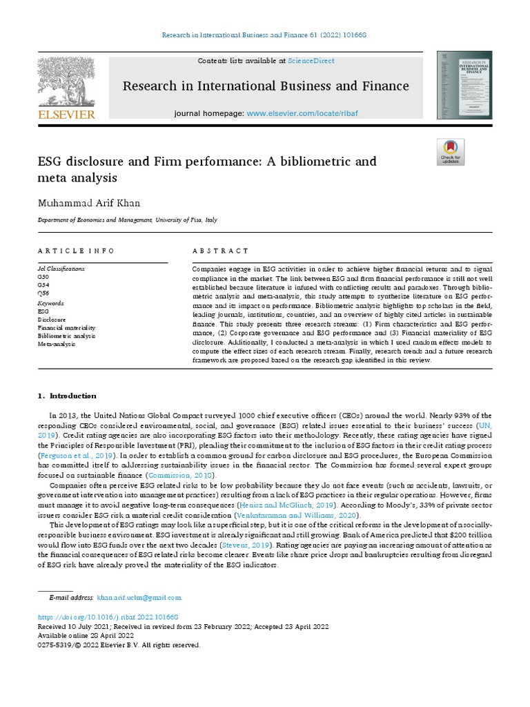 ESG Disclosure and Firm Performance Analysis | PDF | Corporate Social ...