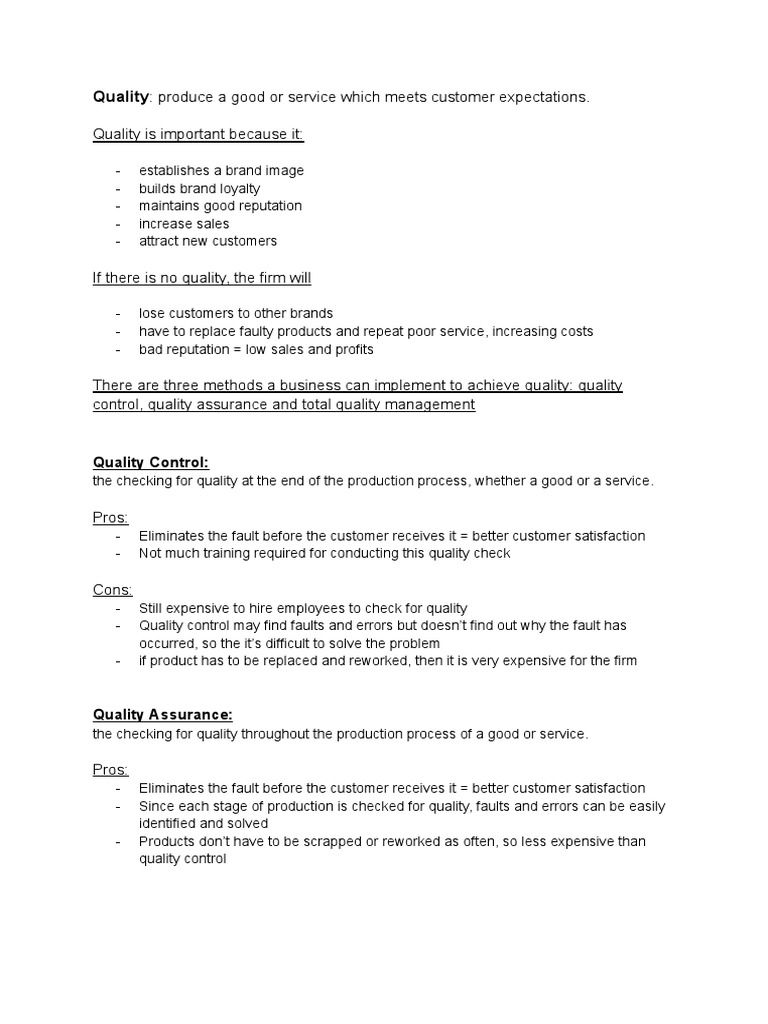 Quality Business - Igcse Edexcel | PDF | Quality Management | Marketing