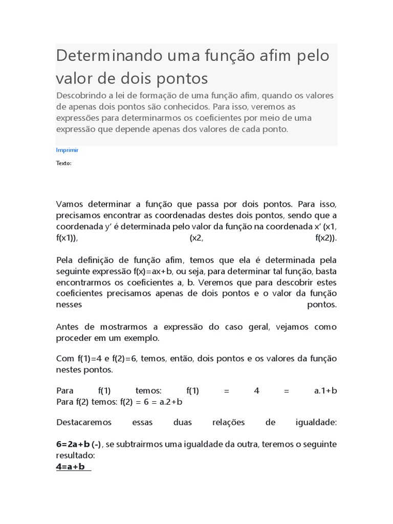 Função Afim: Determinação por Dois Pontos | PDF | Função (Matemática ...