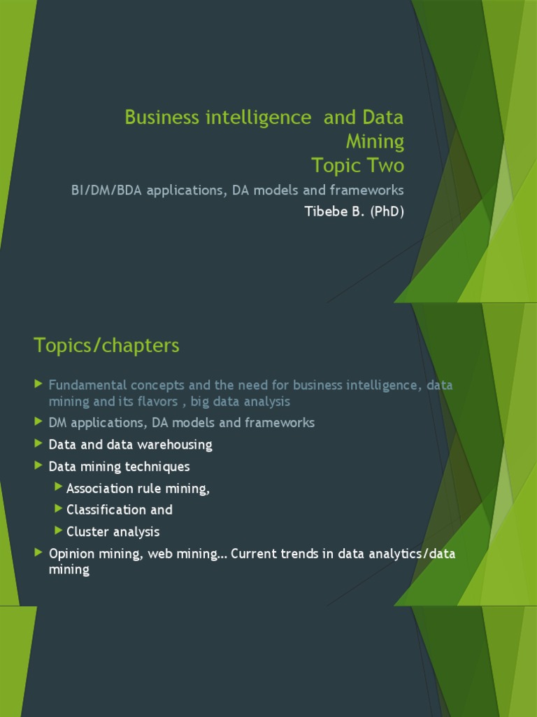 Business Intelligence and Data Mining Topic Two: BI/DM/BDA Applications ...