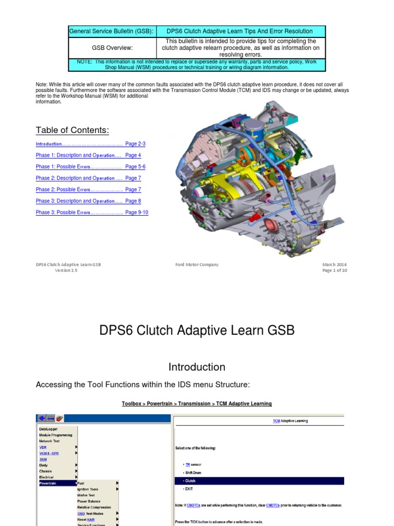 Table of Contents DPS6 Clutch Adaptive Learn GSB Ford Motor Company