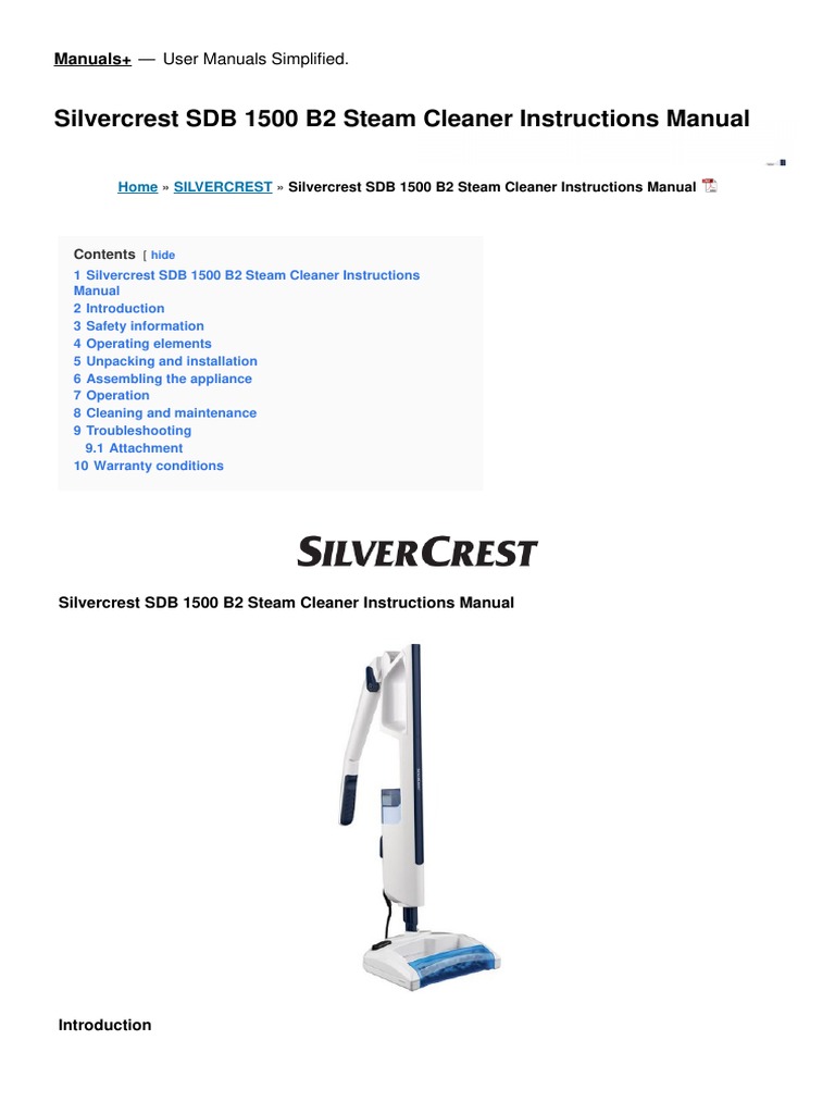silvercrestsdb1500b2steamcleanerinstructionsmanual PDF Mains
