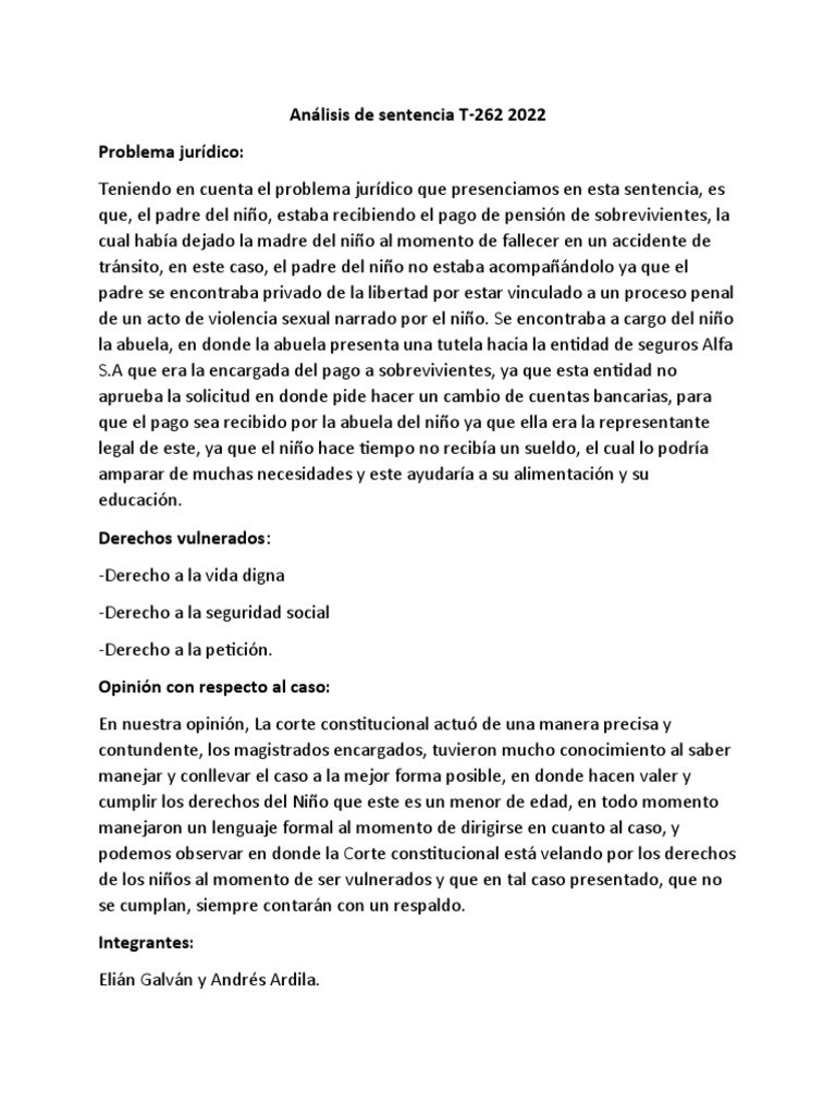 Análisis de Sentencia T 262-2022 | PDF