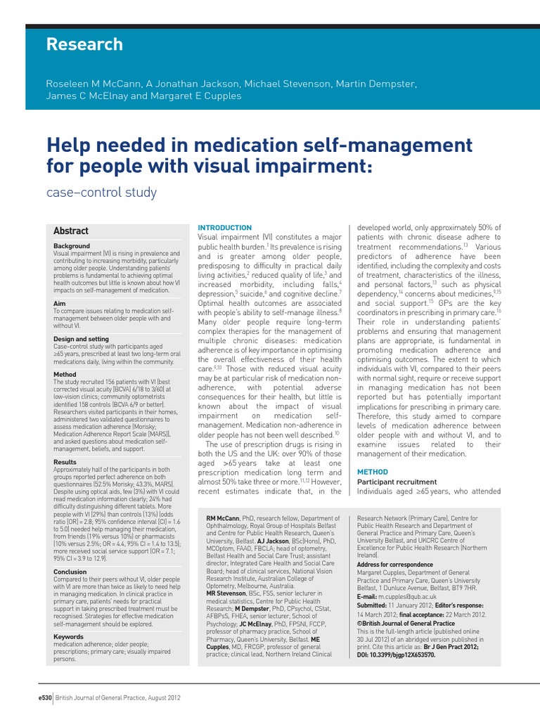 Help Needed in Medication SelfManagement For People With Visual