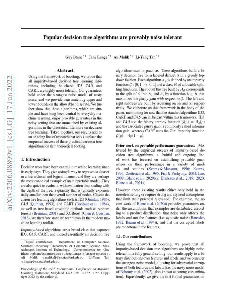 Popular Decision Tree Algorithms Are Provably Nois | PDF | Theorem ...