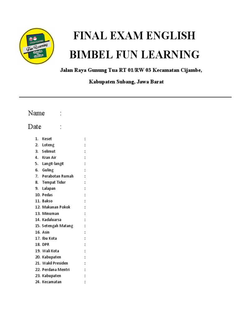 Final Exam English Vocabulary PDF