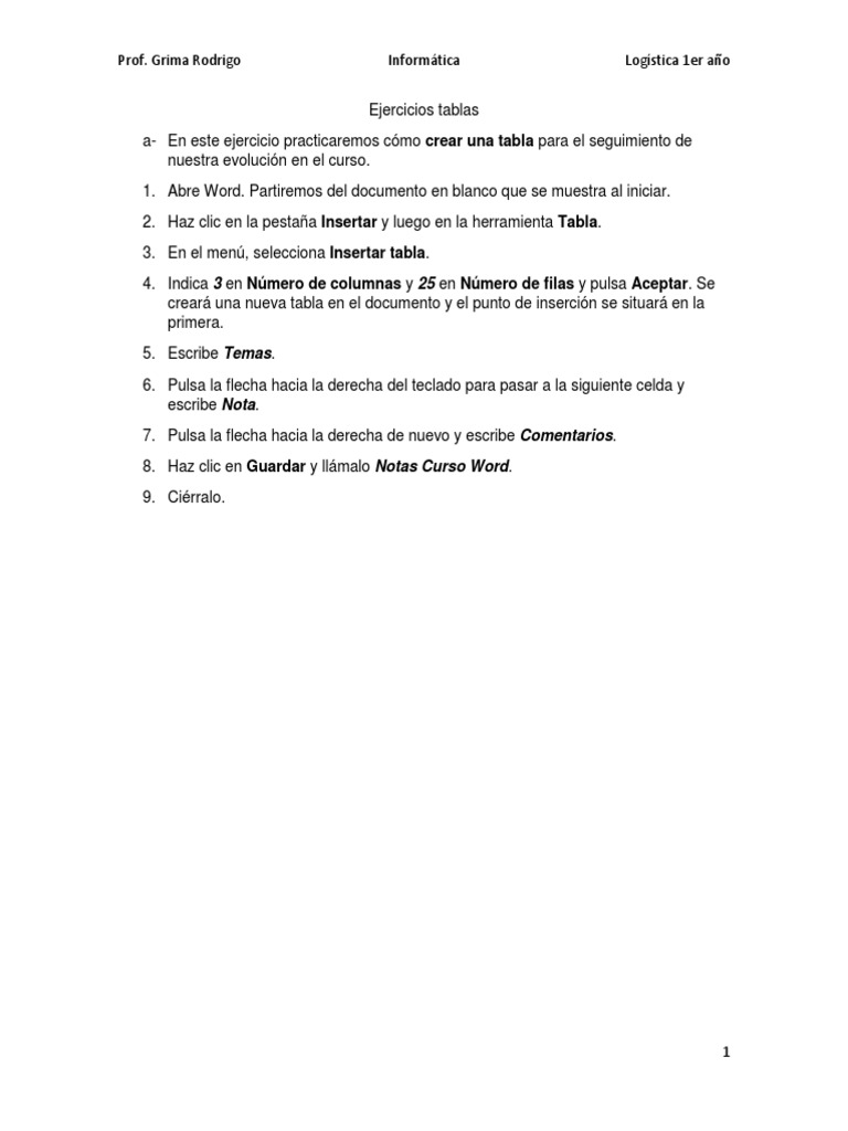 Ejercicios Tablas en Word PDF Microsoft Word Informática