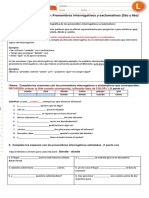 Guía de Actividades Pronombres Interrogativos y Exclamativos