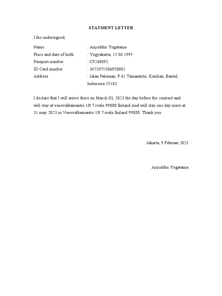 Statment Letter Arii | PDF
