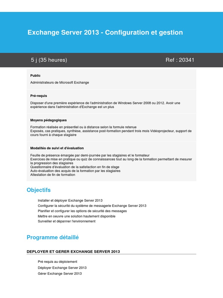 Configuration d'Exchange Server 2013 | PDF