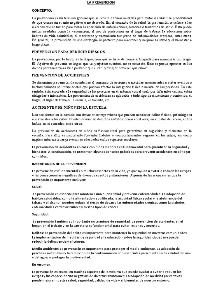 La Prevencion Pdf Valores