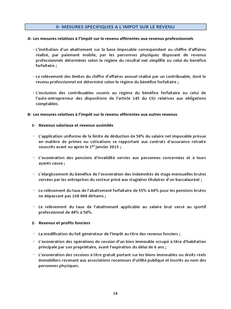 Mesures fiscales sur le revenu au Maroc | PDF | Impôt sur le revenu ...