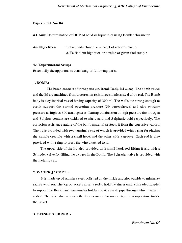 Bomb Calorimeter Setup and Experiment | PDF | Physical Sciences | Chemistry