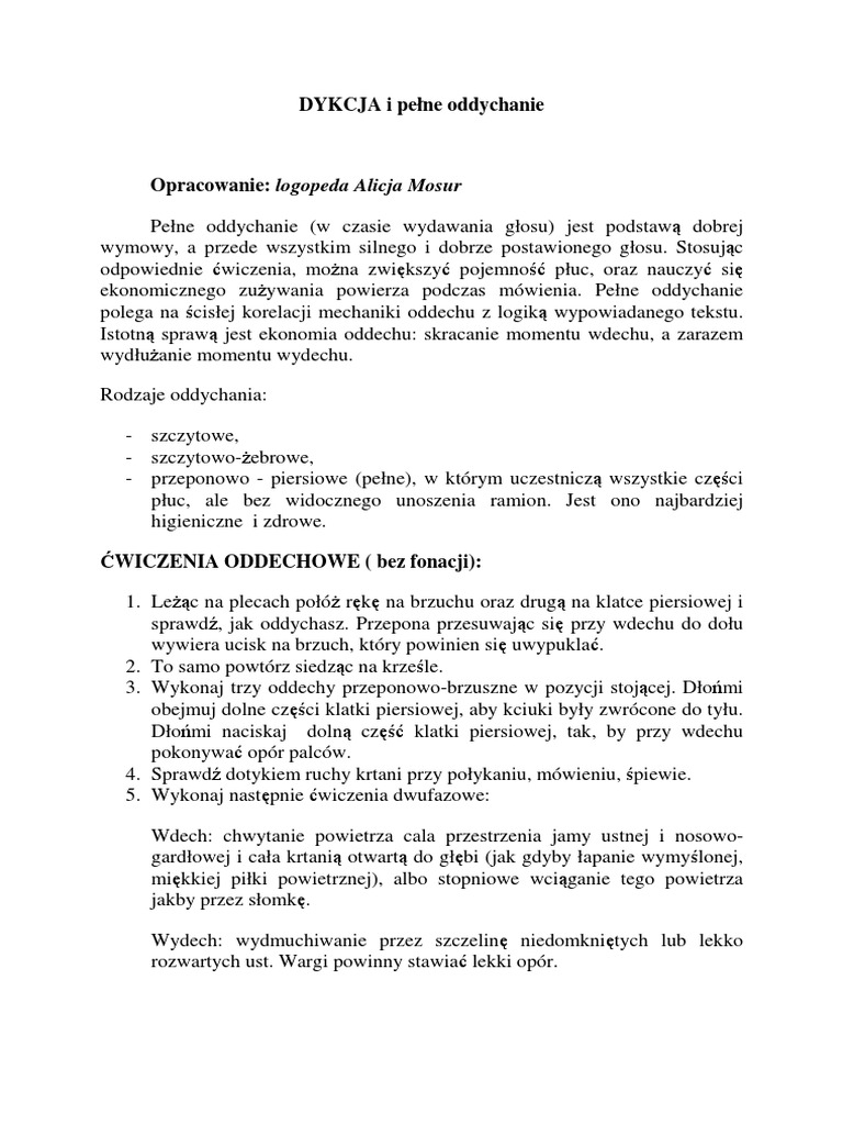 Oddychanie Wewnątrzkomórkowe Dykcja I Pelne Oddychanie | PDF