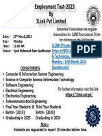 Pre-Employment Test-2023 by 1link PVT Limited On 13th March, 2023.