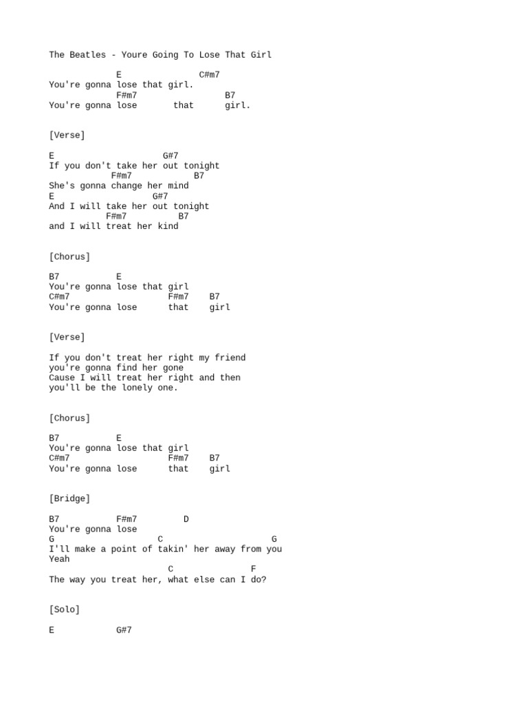 The Beatles Youre Going To Lose That Girl PDF