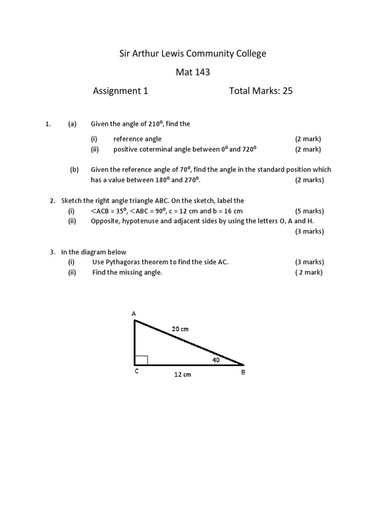 MAT 143 Assignment 1 | PDF