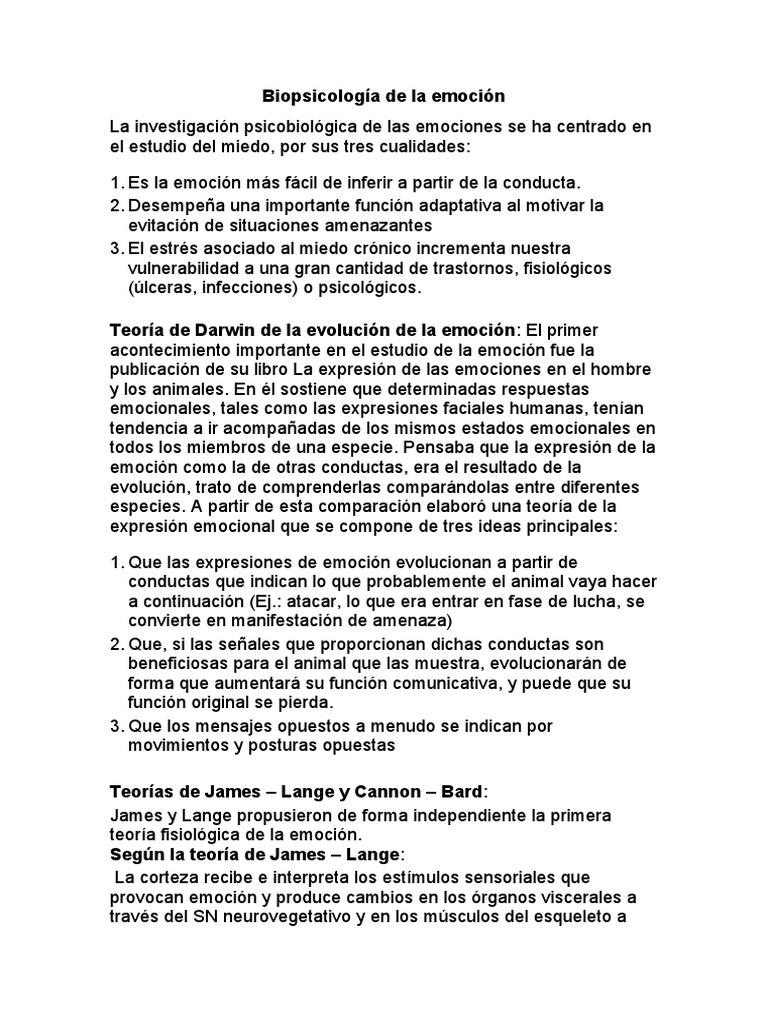 Biopsicología de La Emoción PDF Las emociones Sicología