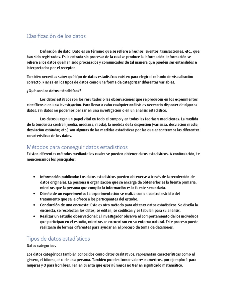 Clasificación de Datos Estadísticos | PDF | Estadísticas | Nivel de medida