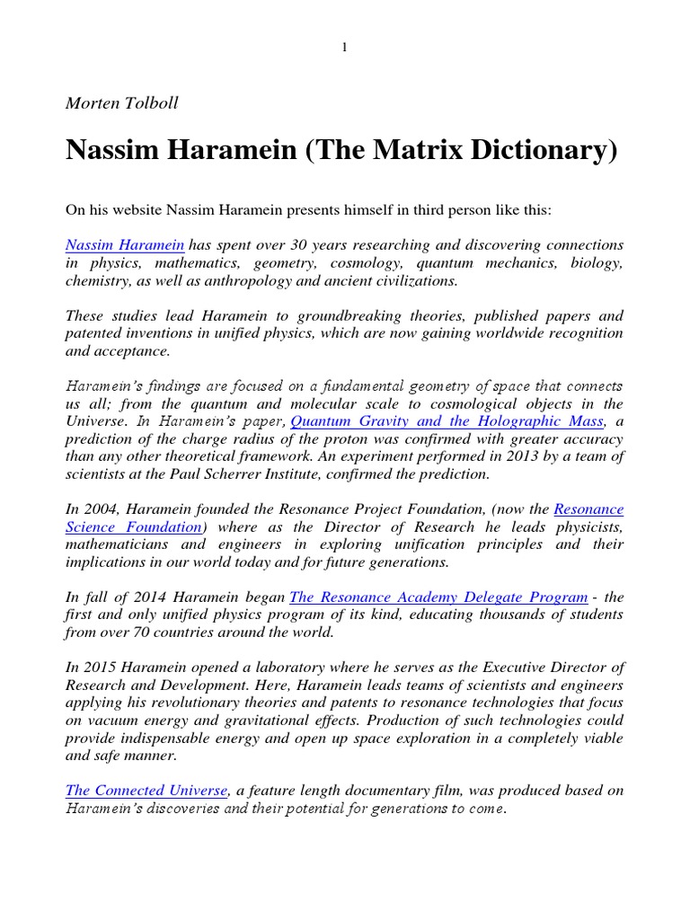 The matrix dictionary nassim haramein pdf physics quantum mechanics