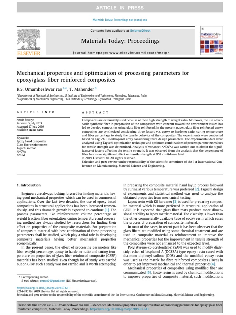 Mechanical Properties and Optimization of Processing Parameters For ...
