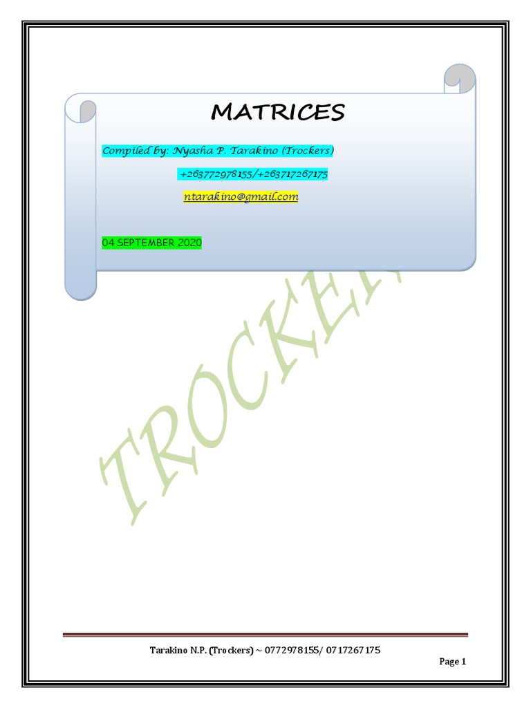 Matrices: Comprehensive Study Guide | PDF | Matrix (Mathematics ...