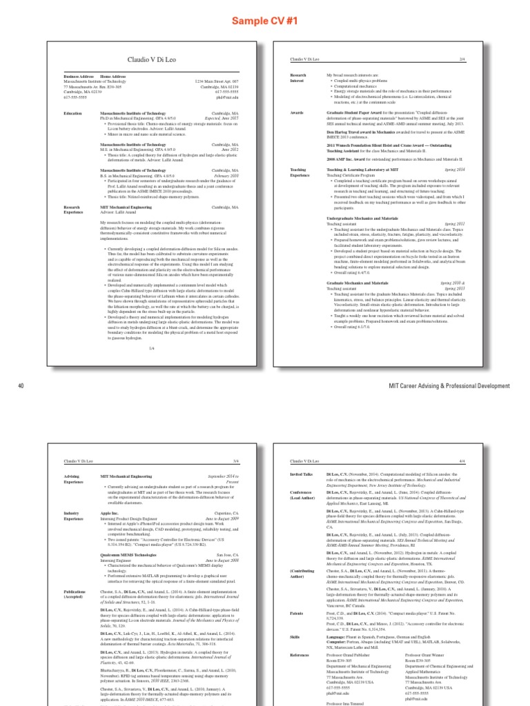 Sample CVs From MIT Career Handbook | PDF | Hydrothermal Vent ...