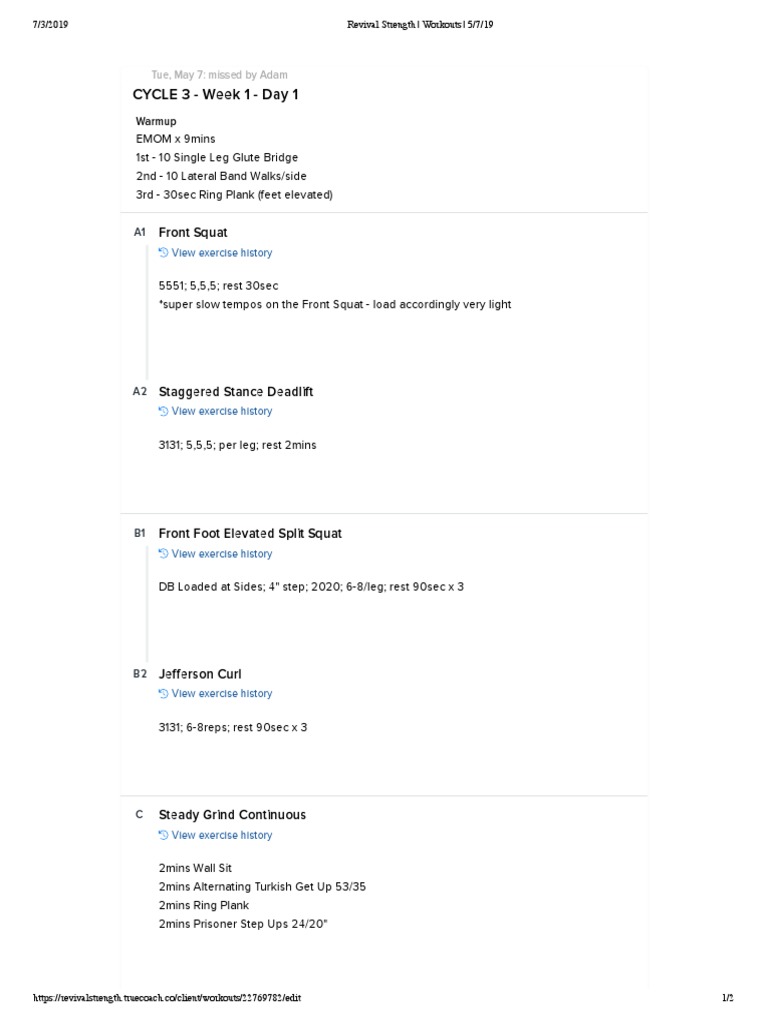 Revival Strength Workout Plan | PDF | Kettlebell | Physical Fitness