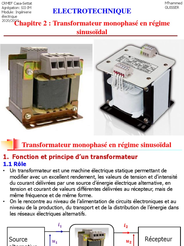 Transformateur monophasé : principes et fonctionnement | PDF ...
