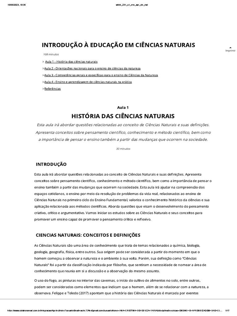 Ensino e Aprendizagem de Ciências Da Natureza | PDF | Science ...