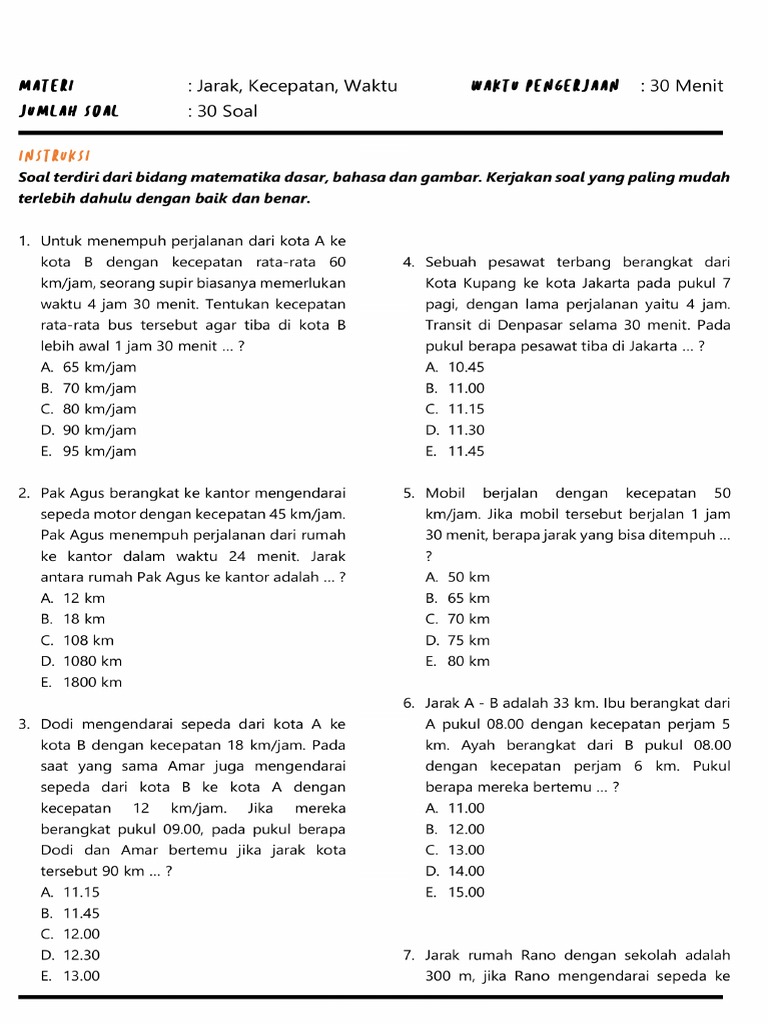 Jarak Kecepatan Waktu Pdf