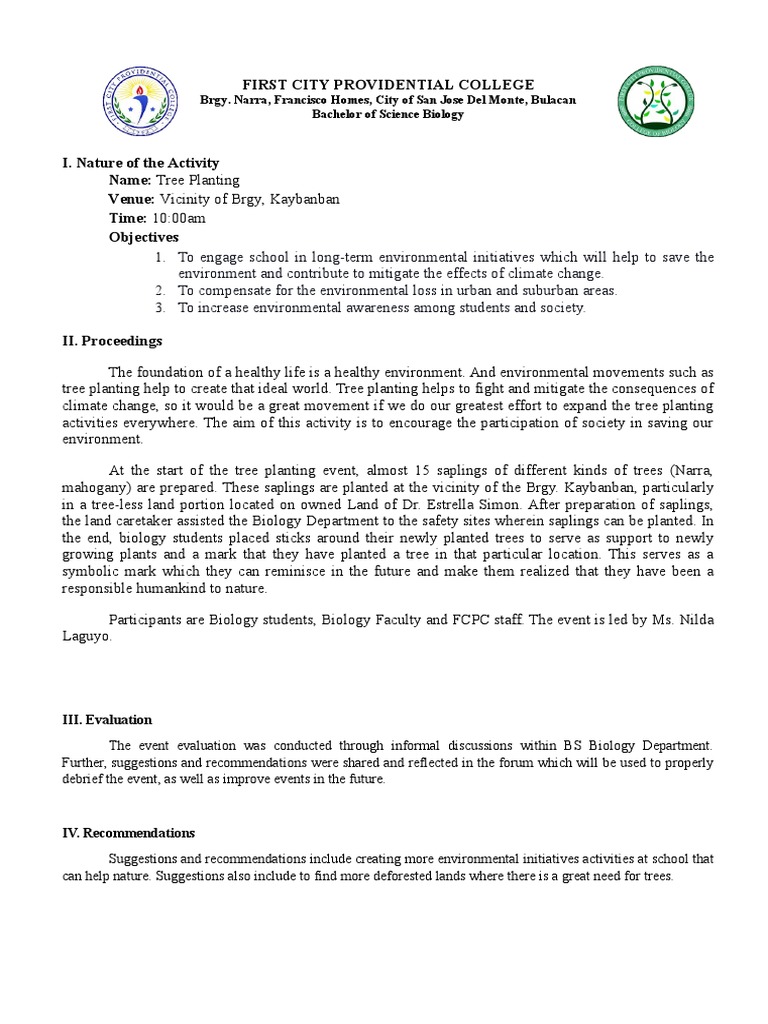Narrative Report Tree Planting | PDF | Trees | Environmental Social Science