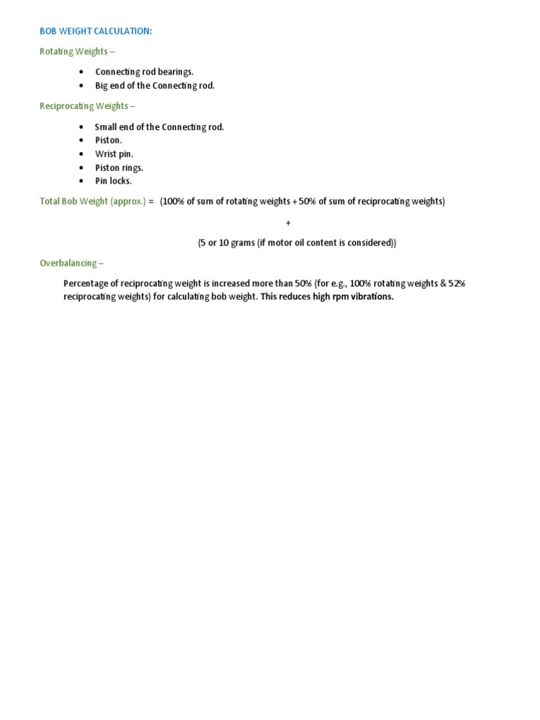 Bob Weight Calculation Pdf