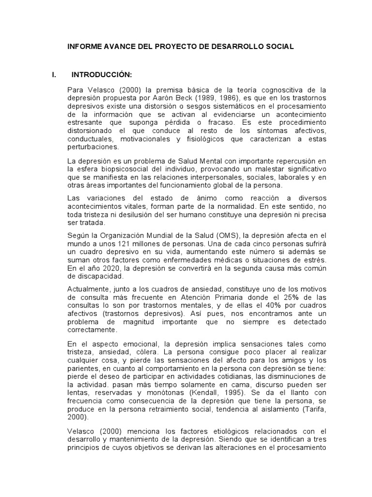 Informe Avance Del Proyecto de Desarrollo Social | PDF